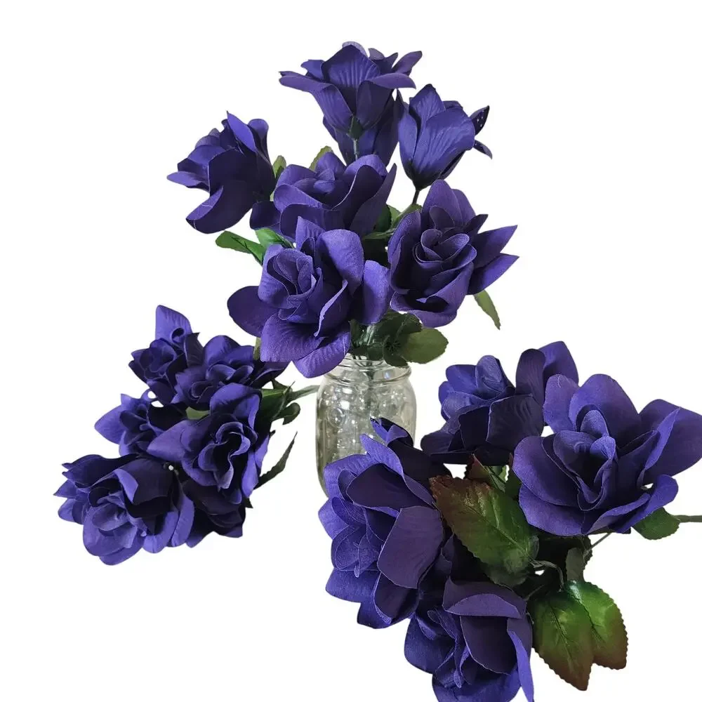 Royal Eggplant Purple Silk Rose Flower Bushes 7 Roses 2.5